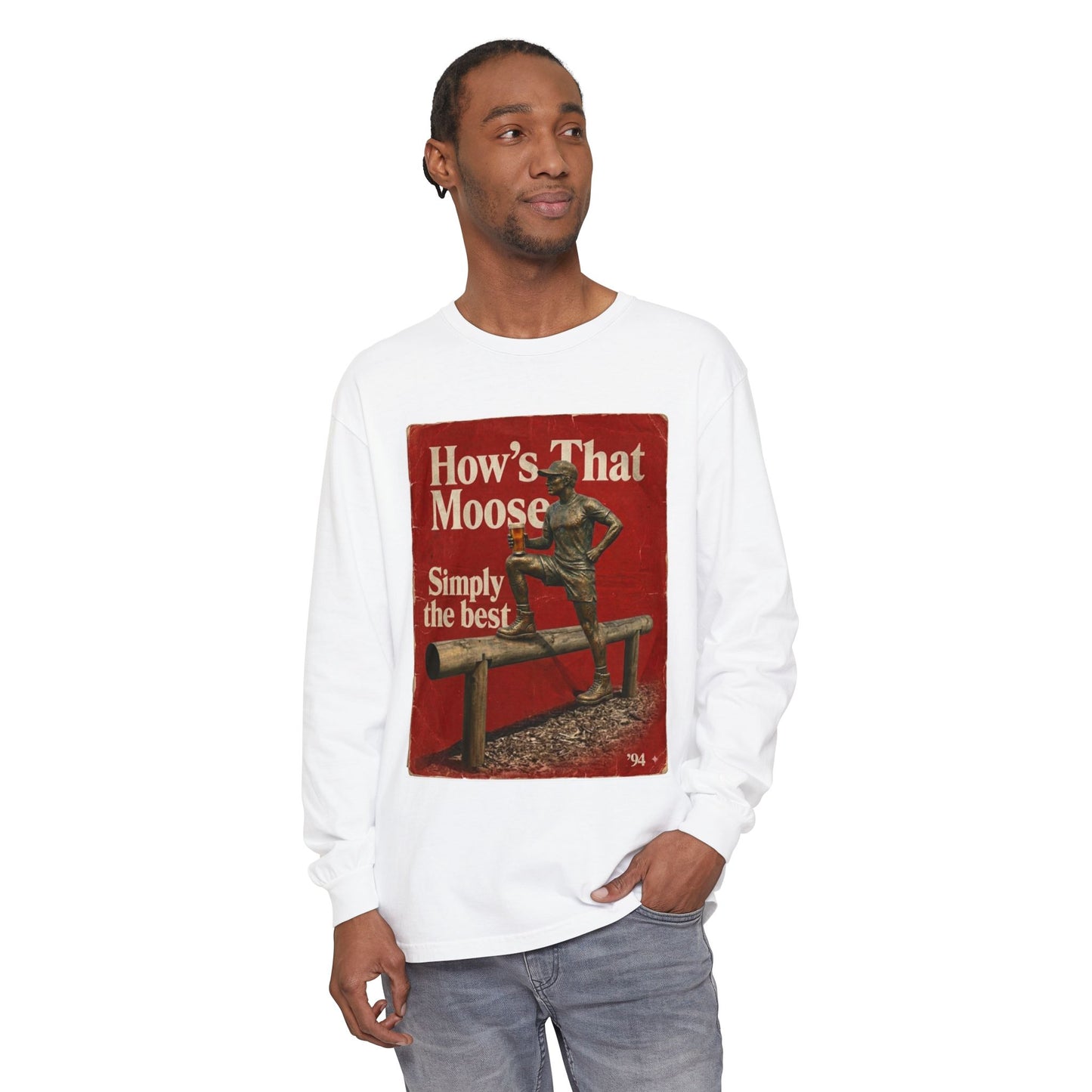 How's That Moose Long Sleeve T-Shirt — Vintage Moose Graphic Tee